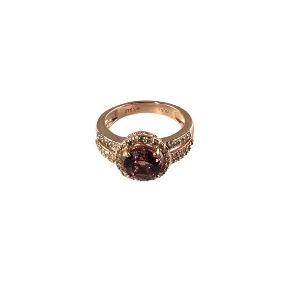 14K RG Rhodolite Garnet & Champagne Diamond Ring Size 8 JAGi Certified #13889 - Picture 4 of 16